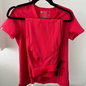 Neon red figs scrub set xs petite